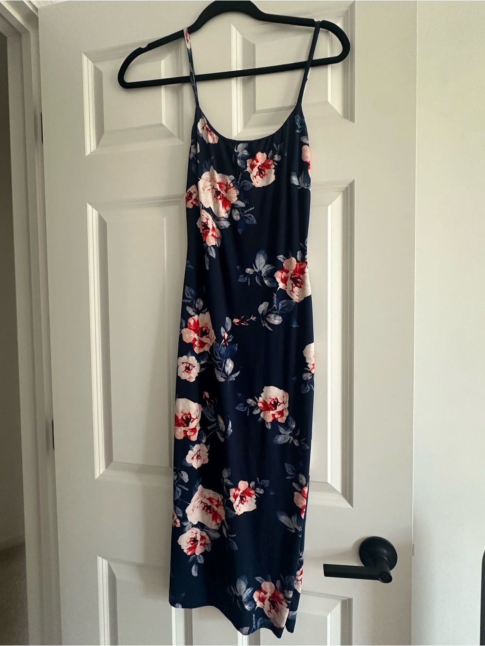 JLUXLABEL Navy Midi Dress with Pink Floral Print